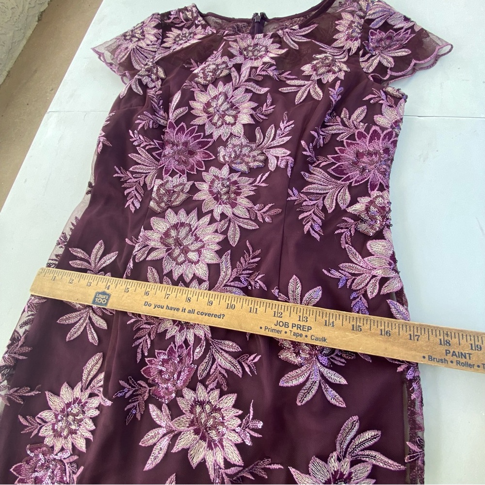 NEW Alex Evenings Embroidered Floral Lace Cocktail Dress Cap Sleeves Size 6 Plum - Picture 7 of 14